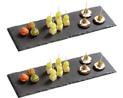 2x Leisteen serveerplanken 13 x 38 cm - Rechthoekige leistenen plank - Keukenbenodigdheden - Serveerplank - Serveerplankjes