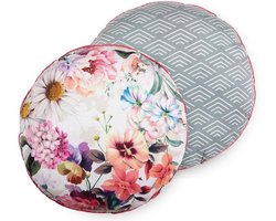 2x Leuke Gevulde Sierkussen Met Een Trendy Print  | 55 Cm Diameter | Dubbelzijdig | Hoogwaardig Kwaliteit