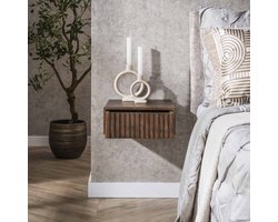 2x LifestyleFurn Zwevend Nachtkastje Alania Met 1 lade, Acaciahout - Massief acacia bruin