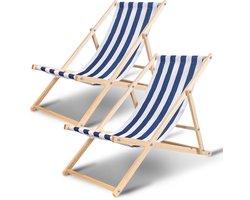 2X Ligstoel Stoel Houten strandstoel Relax Opvouwbaar Balkonligstoel Strandligstoel Blauw
