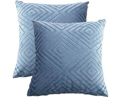 2x Liveonce kussenhoes Amaelia licht blauw ruit 45x45cm interieur kussenhoes