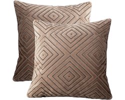 2x Liveonce kussenhoes Ava licht bruin ruit 45x45cm interieur kussenhoes