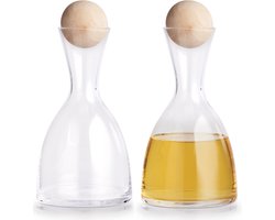 2x Luxe glazen karaffen met houten bol/bal dop 750 ml - Zeller - Keukenbenodigdheden - Tafel dekken - Koude dranken serveren - Karaffen/schenkkannen met dop