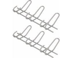 2x Luxe kapstokken / jashaken zilver met 3x dubbele smalle haak - hoogwaardig metaal - 16,5 x 39 cm - wandkapstokken / garderobe haakjes / deurkapstokken