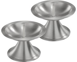 2x Luxe metalen kaarsenhouders zilver voor stompkaarsen van 7-8 cm - Stompkaarshouder - Kaarshouder/kaarsen standaard - Kandelaar voor stompkaarsen - Woonaccessoires