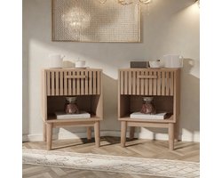 2x Nachtkastje 40x35x55 cm | Met Lade & Open Vakken | Boxspring Bedside | Ruimtebesparend Voor Slaapkamer & Woonkamer
