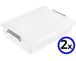 2x Onder Het Bed Opbergbox - 61L - Met Deksel & Wielen - Transparant / Grijs