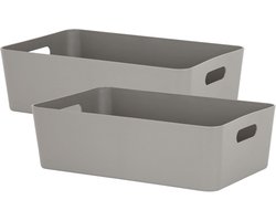 2x Opbergbakken Taupe - Rechthoekig Manden voor Kasten en Rekken - 39.5x25x12 cm