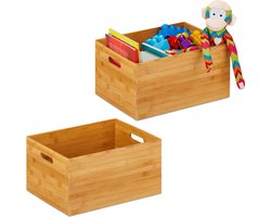 2x opbergbox bamboe - opbergdoos - houten opbergmand - opbergkist - opbergbak