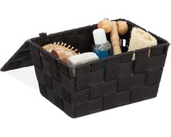 2x opbergmand met deksel, kunststof, mandje voor badkamer, 1,8 liter, HxBxD: ca. 10,5 x 19,5 x 14,5 cm, zwart