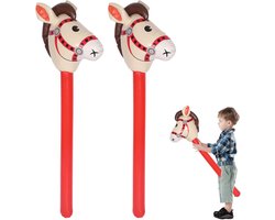 2x Opblaasbaar Houten Paard voor Kinderen - Rood - 95 cm Speelgoed en Feestdecoratie
