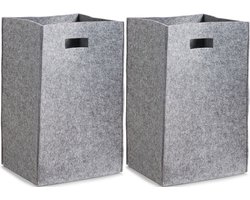 2x Open grijze wasmanden van stof 35 x 55 cm - Zeller - Huishouding/huishouden - Schoonmaakartikelen - Was sorteren/verzamen - Wasgoedmanden/wasmanden - Wasmanden zonder deksel