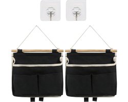 2x Opvouwbare Hangende Opbergers met Haken - Wandtas voor Deur en Muur - Grijze Organizers met Vakken