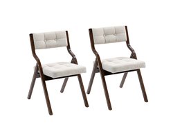 2x Opvouwbare Stoel met Zitkussen, Houten Vouwstoel, Comfortabel voor Keuken, Tuin, Feest of Kantoor, Crème