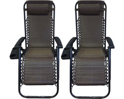 2x Opvouwbare Zero Gravity Tuinstoelen met Kussen & Bekerhouder – Bruin – Comfortabel & Verstelbaar
