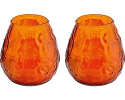 2x Oranje windlichten kaarsen 48 branduren - Glazen lantaarn kaars - Terraskaarsen/tuinkaarsen