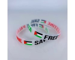 2x Palestina Armband Wit, Rubber met Palestina Vlag