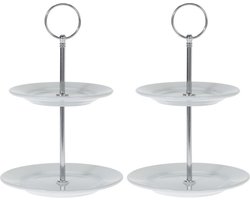 2x Porseleinen etageres 2-laags 13 cm - High tea - Serveerplateaus/etageres van porselein