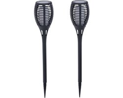 2x pro garden solar fakkels/toorts - zwart - met vlam effect - zonne-energie - 49 cm - tuinverlichting