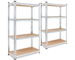 2x Profeco heavy duty opbergrek 160x80 cm – Stellingkast 8 planks x 100kg – RVS