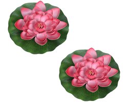 2x Rode drijvende kunst waterlelie bloemen 26 cm - Tuinaccessoires - Vijverbenodigdheden - Vijverdecoratie - Nep/kunst bloemen/planten - Waterlelies
