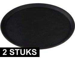 2x Ronde dienbladen met antislip - kunststof - 40,5 cm - Horeca dienbladen zwart