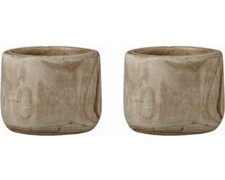 2x Ronde houten plantenpotten/bloempotten 19 cm - Plantenbakken/bloembakken - Tuin decoraties