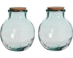 2x Ronde vaas Olly 21 x 25 cm transparant gerecycled glas met kurk deksel - Home Deco vazen - Woonaccessoires