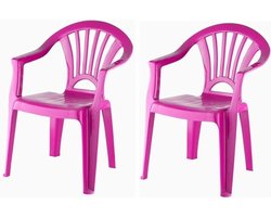 2x Roze stoeltjes voor kinderen 51 cm - Tuinmeubelen - Kunststof binnen/buitenstoelen voor kinderen