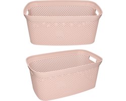 2x Roze wasmanden 35 liter 54 x 34 x 23 cm - Kunststof/plastic draagmand - De was doen huishoudartikelen - Wasmanden/wasgoedmanden