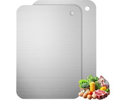 2x RVS Snijplank Set - Dubbelzijdig & Hygiënisch Metalen Hakblok voor Vlees, Groente en Fruit (24x15 cm)