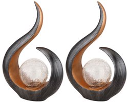 2x sculptuur solarlampen outdoor LED solarlamp tuin kleurverandering glas H 33,5 cm