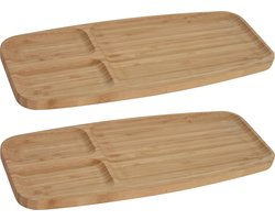2x Serveerplanken/borden 3-vaks van bamboe hout 39 cm - Keuken/kookbenodigdheden - Tapas/hapjes presenteren/serveren - Vakkenbord/plank - Serveerborden/serveerplanken