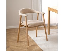 2x Sohome Eetkamerstoel Karna Eikenhout en chenille - Beige - Japandi
