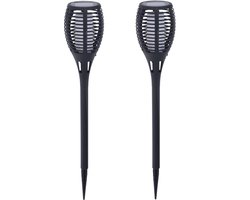 2x Solar fakkels/toortsen vlam effect zwart tuinverlichting op zonne-energie 49 cm - Tuindecoratie/accessoires - Tuinverlichting - Tuinlampjes - Buiten verlichting - Solar/zonne-energie lamp voor in de tuin