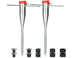 2x Stalen parasolhouders - Grondbus voor in de tuin - Voet voor parasols en droogmolens - Paaldiameter 25-60 mm - Set van 2 - Zilverkleurig parasolvoet op wielen