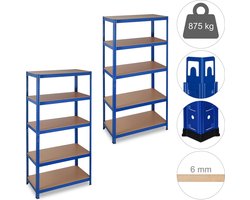 2x stellingkast blauw - opbergrek 5 etages - 180x90x45 cm - metaal - MDF