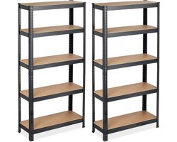2x stellingkast metaal - tot 875 kg - 5 etages - legbordstelling - opbergrek