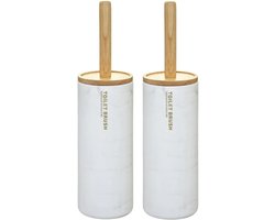 2x stuks 5five wc-/toiletborstel met houder - wit met marmer effect - kunststof/bamboe - 38 cm