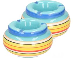 2x stuks asbak in mooie blauwe kleuren combinatie11 cm