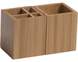 2x stuks Bamboe houten keukengerei houder vierkant - Bestek organiser/houder - 10 x 8 cm