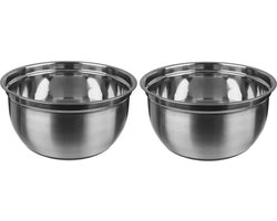 2x stuks beslagkommen/mengkommen RVS met antislip - 2,5L - Keukenbenodigdheden - Serveerschalen/saladeschalen