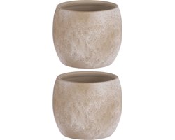 2x stuks bloempot in kleur mat cream stone keramiek voor kamerplant H12 x D14 cm- plantenpotten binnen