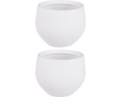 2x stuks bloempot in kleur mat wit keramiek voor kamerplant H13 x D16 cm- plantenpotten binnen