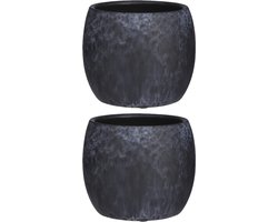 2x stuks bloempot in kleur mat zwart keramiek voor kamerplant H14 x D16 cm- plantenpotten binnen