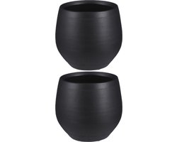 2x stuks bloempot in kleur mat zwart keramiek voor kamerplant H20 x D20 cm- plantenpotten binnen