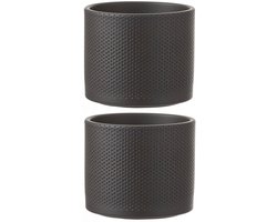 2x stuks bloempot in kleur relief donkergrijs keramiek voor kamerplant H14.5 x D17.5 cm- plantenpotten binnen