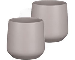2x stuks bloempot mat taupe keramiek voor kamerplant H13.5 x D14 cm - Mica Decorations plantenpotten