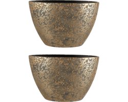 2x stuks bloempot ovale schaal keramiek voor kamerplanten goud 26 x 41 x 20 cm - Mica Decorations plantenpotten