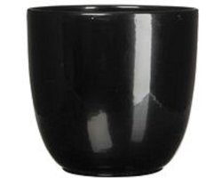 2x stuks bloempot zwart keramiek voor kamerplant H9 x D10 cm - Mica Decorations plantenpotten